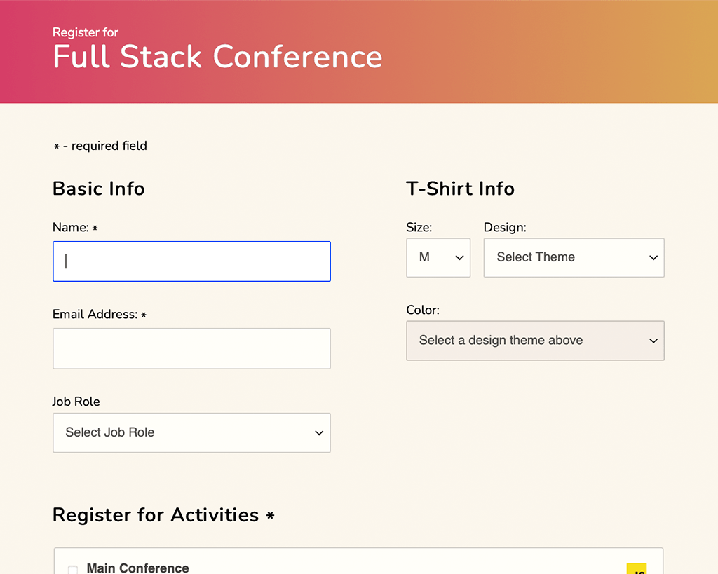 Screenshot of Interactive Conference Registration Form Prototype project