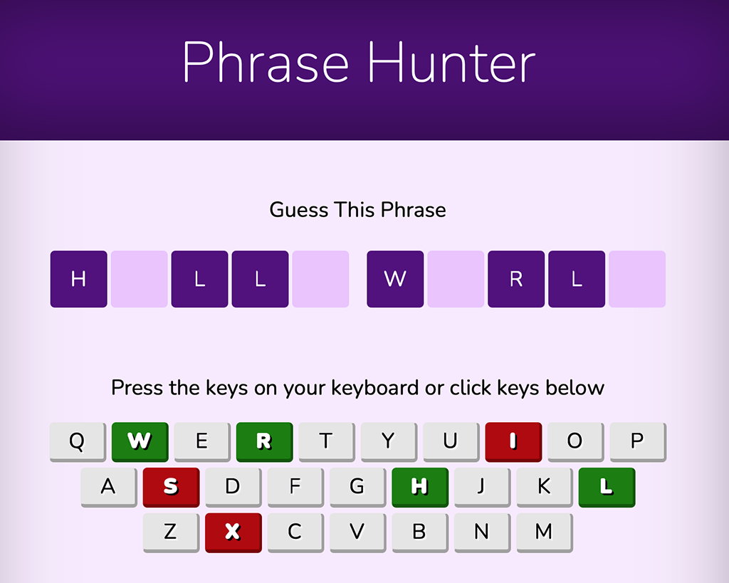 Screenshot of Phrase Hunter Game App project